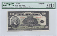 Load image into Gallery viewer, 1935 $1000 Bank of Canada English BC-19 - PMG UNC 64EPQ
