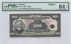 1935 $1000 Bank of Canada English BC-19 - PMG UNC 64EPQ