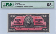Load image into Gallery viewer, 1937 $1000 Bank of Canada BC-28 - PMG GEM UNC 65EPQ
