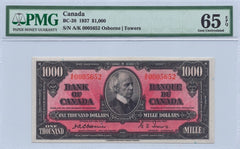 1937 $1000 Bank of Canada BC-28 - PMG GEM UNC 65EPQ