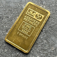Early Johnson Matthey black back 5 Gram Gold Bar Struck .9999+