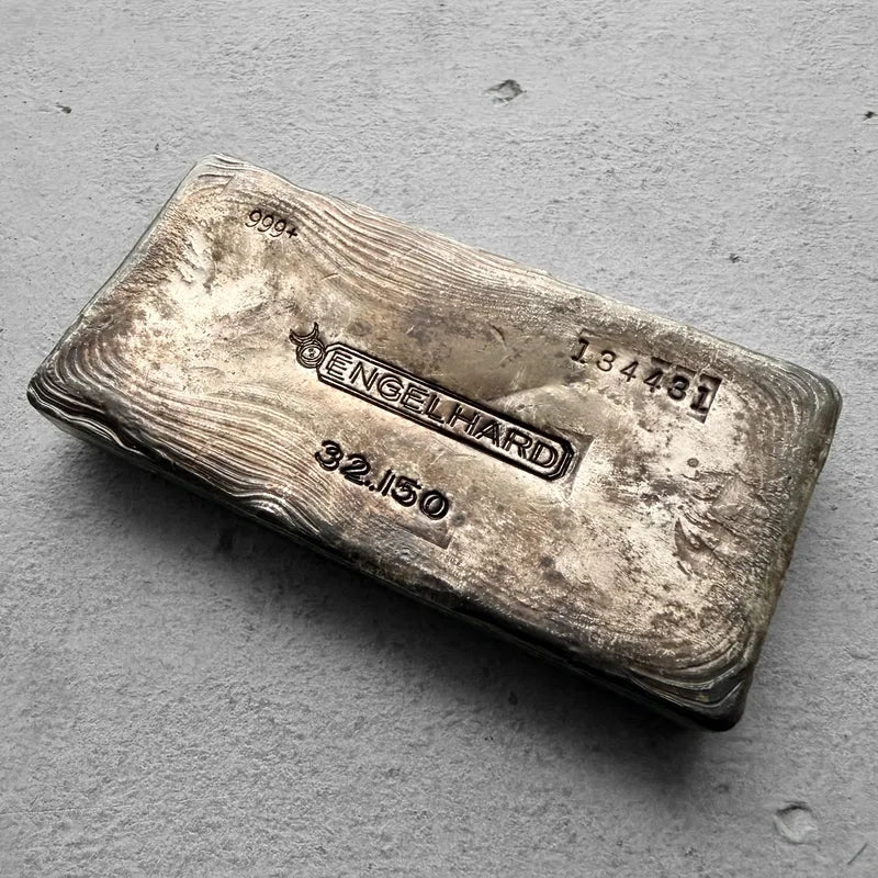 Engelhard 1 Kilo .999 Silver Poured Bar 32.15 oz - Nice Pour Lines + Error Stamp