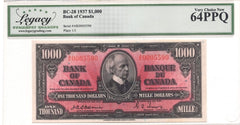 1937 Bank of Canada $1000 LCGS 64 PPQ