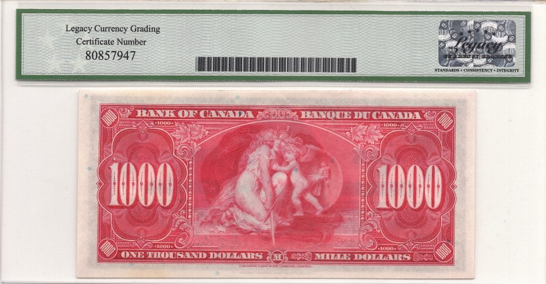 1937 Bank of Canada $1000 LCGS 64 PPQ