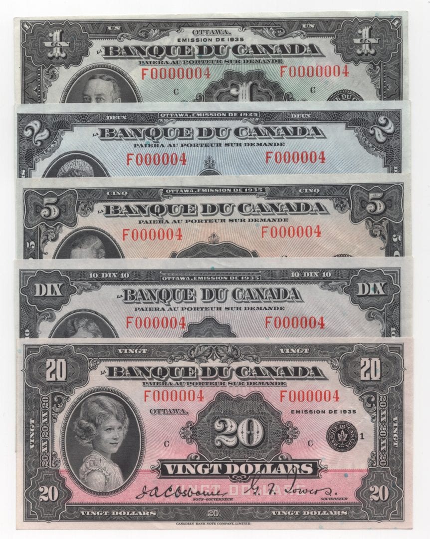Incredible Low Number 4 Set of 1935 Banknotes