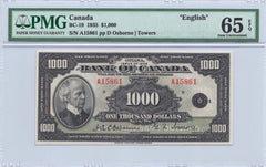 1935 $ 1000 Bank of Canada BC-19 English PMG GEM UNC - 65 EPQ