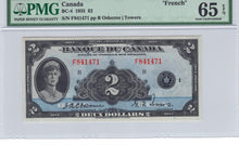 Load image into Gallery viewer, 1935 $ 2 Bank of Canada DC-4 French PMG GEM UNC – 65 EPQ

