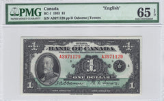 1935 $1 Bank of Canada BC-1 English PMG GEM UNC - 65 EPQ