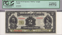 Load image into Gallery viewer, PCGS - 1914 $2 Dominion of Canada DC-22 UNC - 64 PPQ
