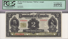 PCGS - 1914 $2 Dominion of Canada DC-22 UNC - 64 PPQ