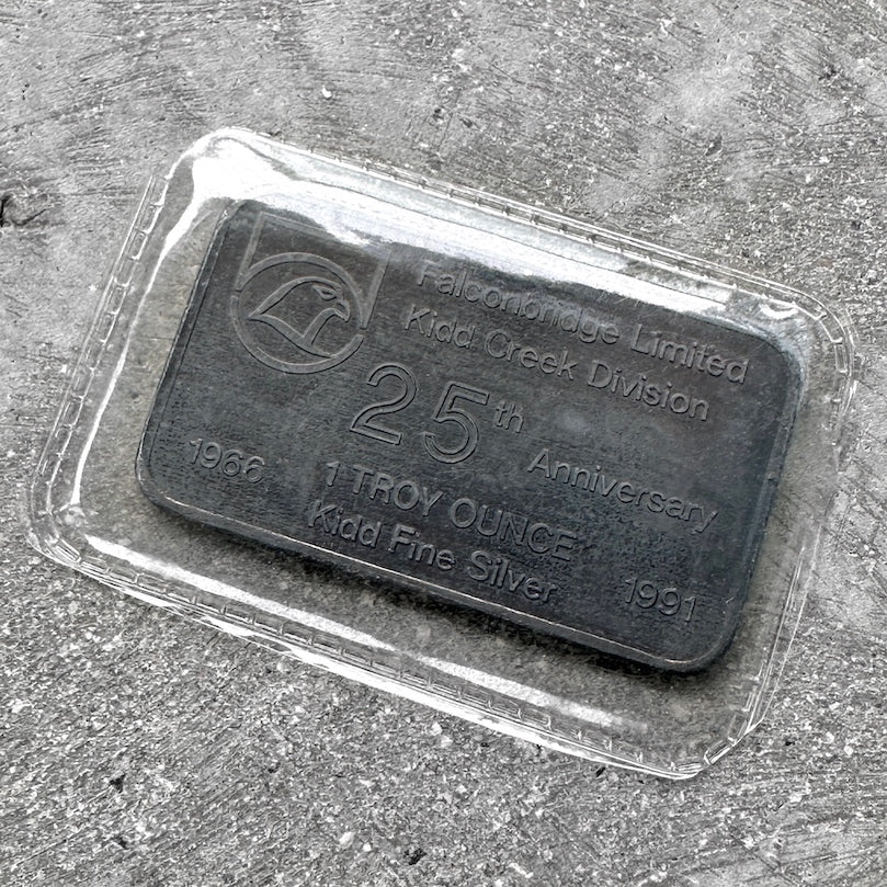 966 - 1991 Johnson Matthey 1oz Silver - 25th Anniversary Falconbridge Limited Kidd Creek Division 1976