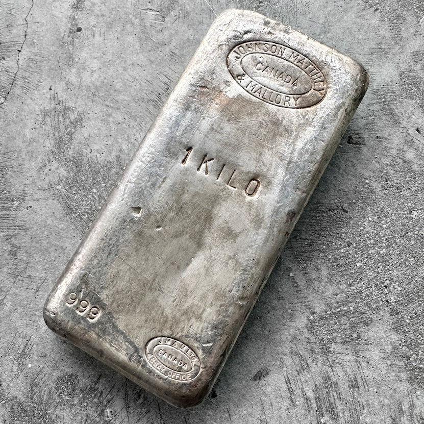 Vintage Johnson Matthey Mallory poured silver bar 32.15oz