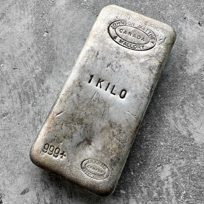 Vintage Johnson Matthey Mallory poured silver bar 32.15oz