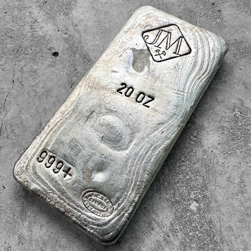 Vintage Johnson Matthey 20oz poured silver bar incredible pour lines