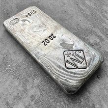 Load image into Gallery viewer, Vintage Johnson Matthey London 20oz poured silver bar incredible pour lines
