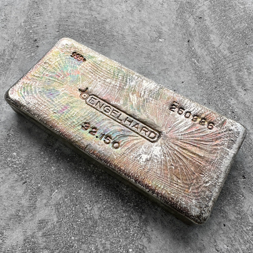 Vintage Engelhard kilo poured silver bar - Rainbow Toning