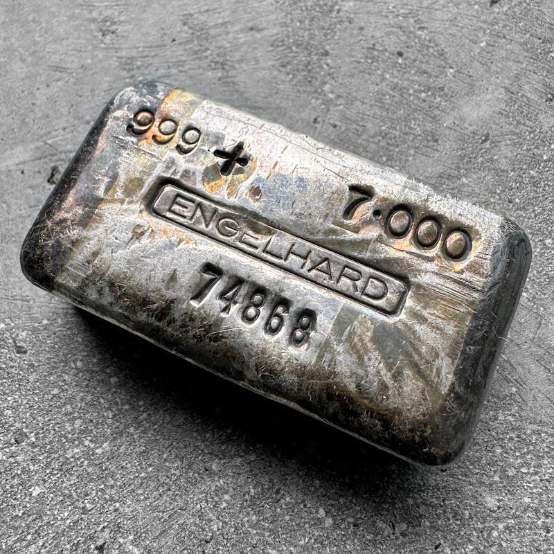 Vintage Engelhard 7oz Poured Silver Bar