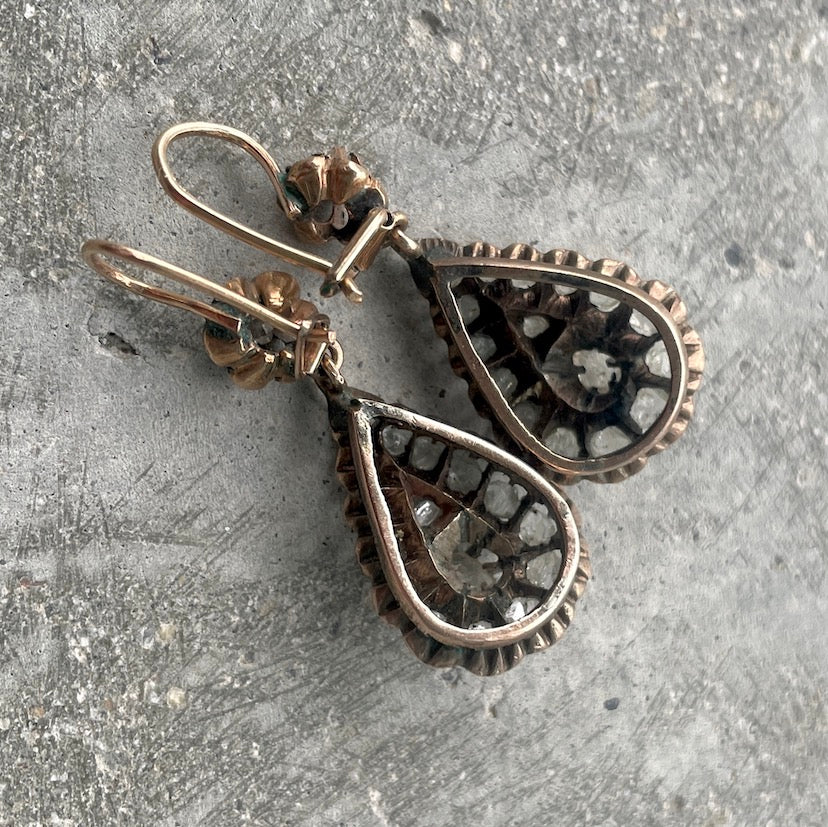 Mid 1800s Earrings set in 9k gold along with Rose cut diamonds