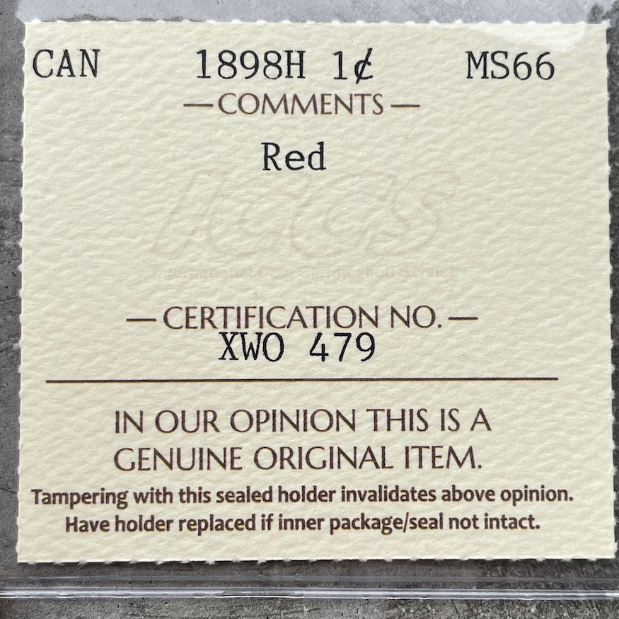 1898 H Canada 1 Cent Penny 1898H ICCS MS 66 Red