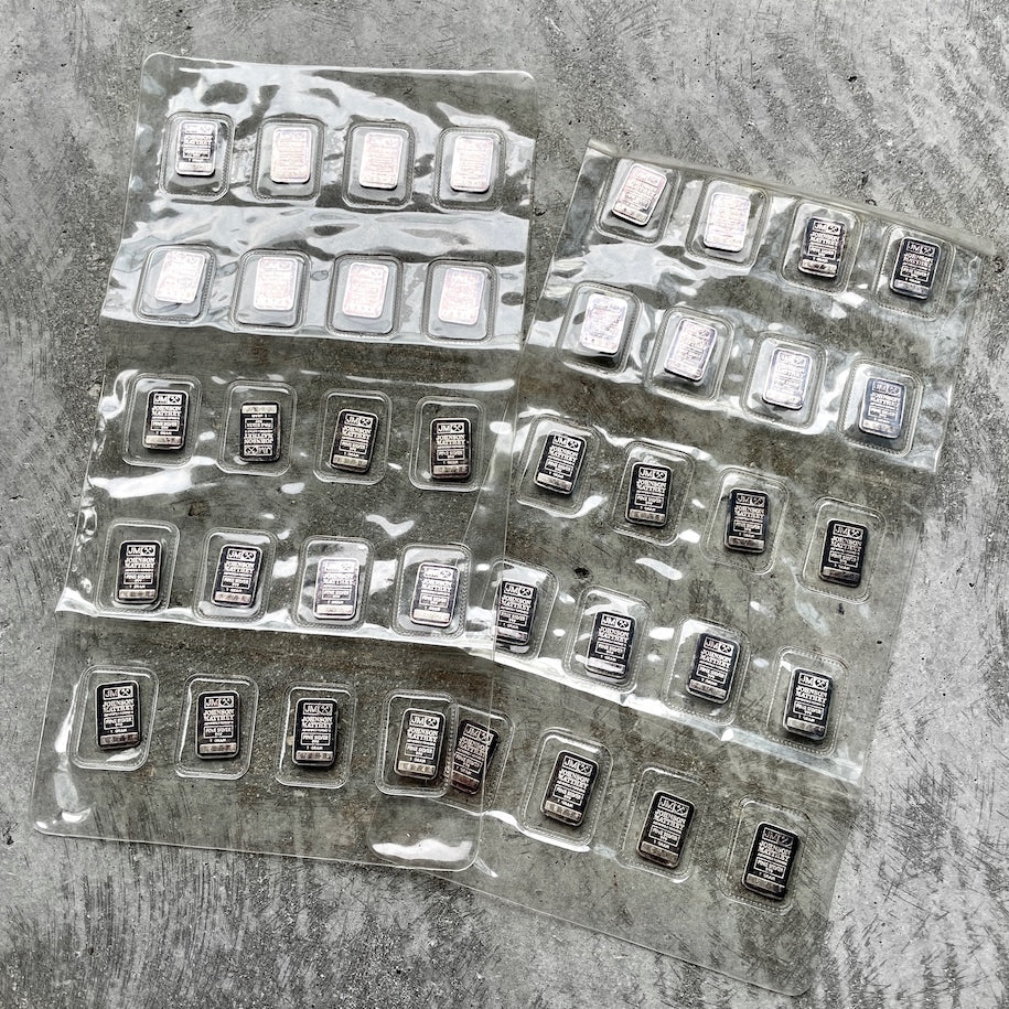 Sheet of 20 x 1 Gram Sealed Johnson Matthey silver bars Logo back