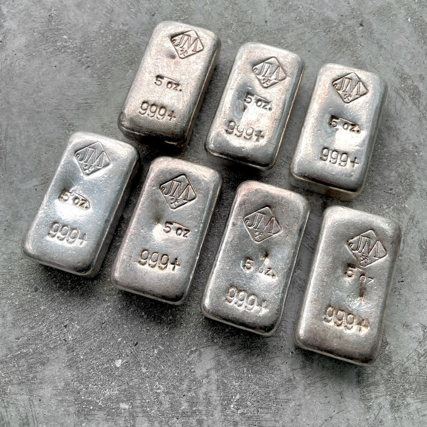 Poured Johnson Matthey 5oz Silver bar