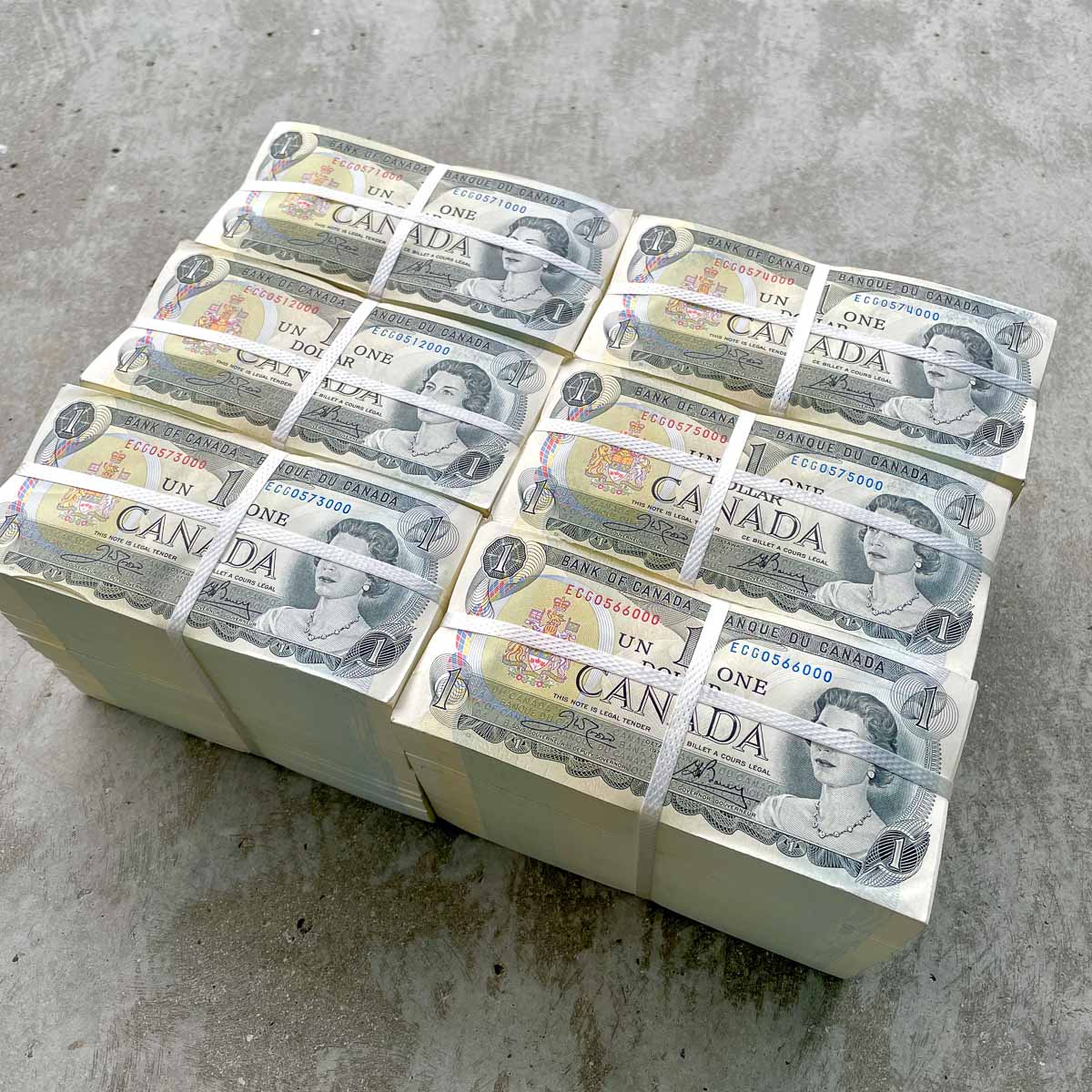 Six Pristine Bricks of 1000 Consecutive 1973 $1 Banknotes