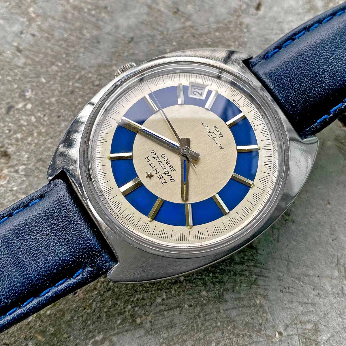 1970s Zenith Auto Sport Blue Dial