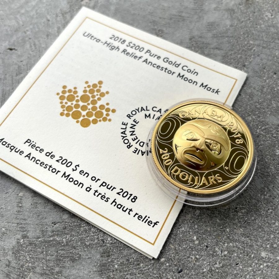 2018 Canada 1 oz .9999 Fine Gold Coin - High Relief Moon Mask