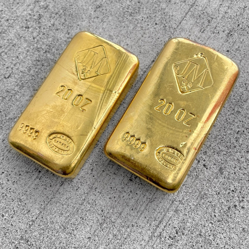 20oz Johnson Matthey Poured Gold bar 20 oz .9999 Fine