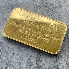 Johnson Matthey & Mallory 100 Gram Gold Bar .9999