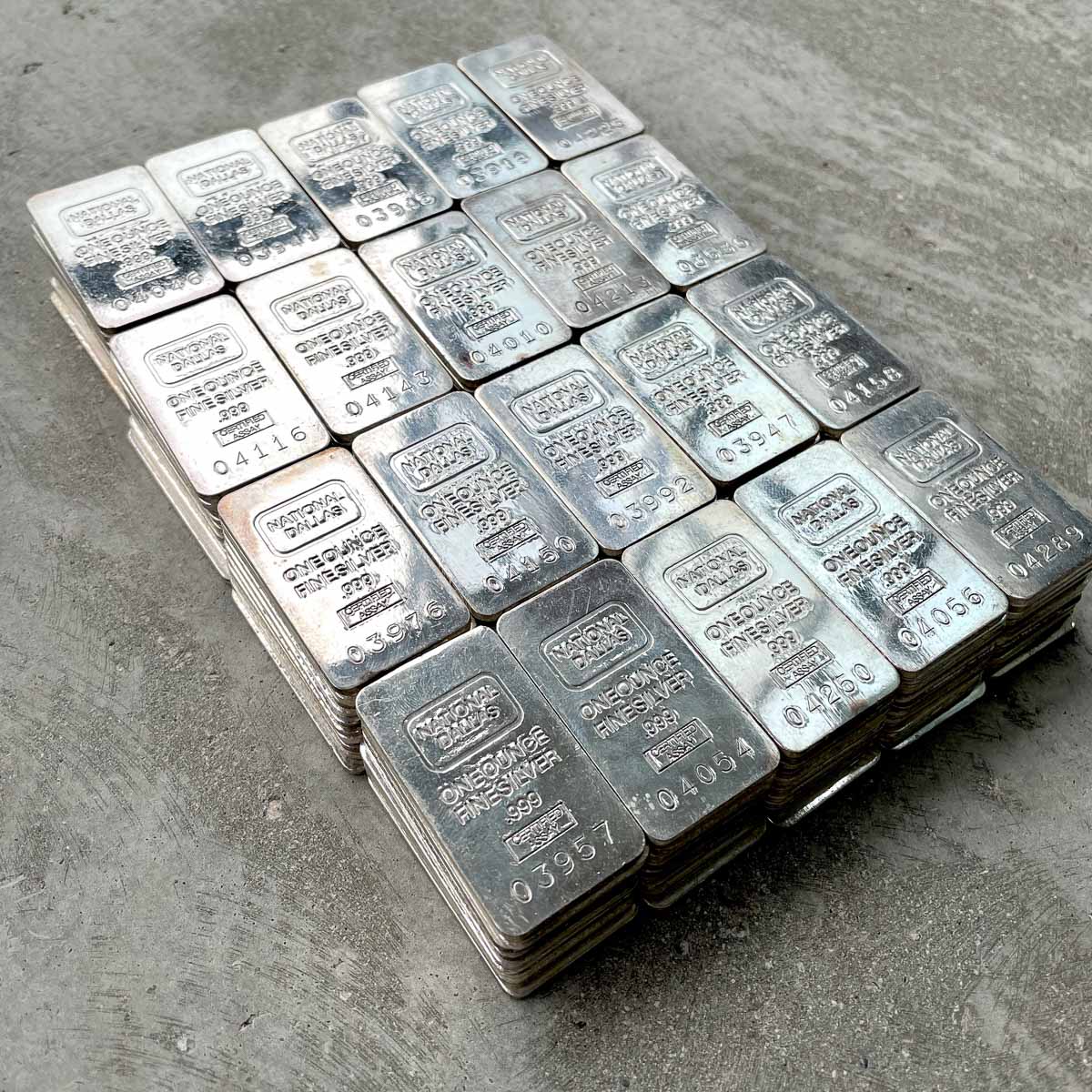100 x Vintage 1oz .999 Fine Silver bar National Dallas