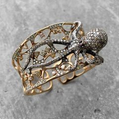 Custom 18k Gold bangle set with diamond Octopus