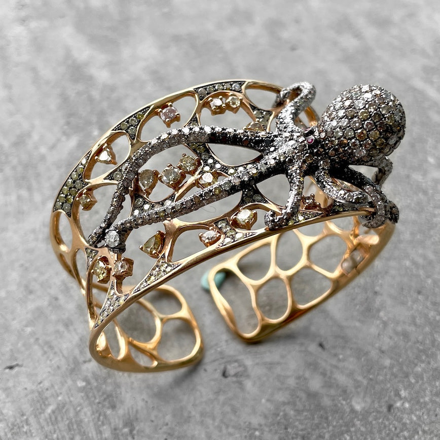 Custom 18k Gold bangle set with diamond Octopus