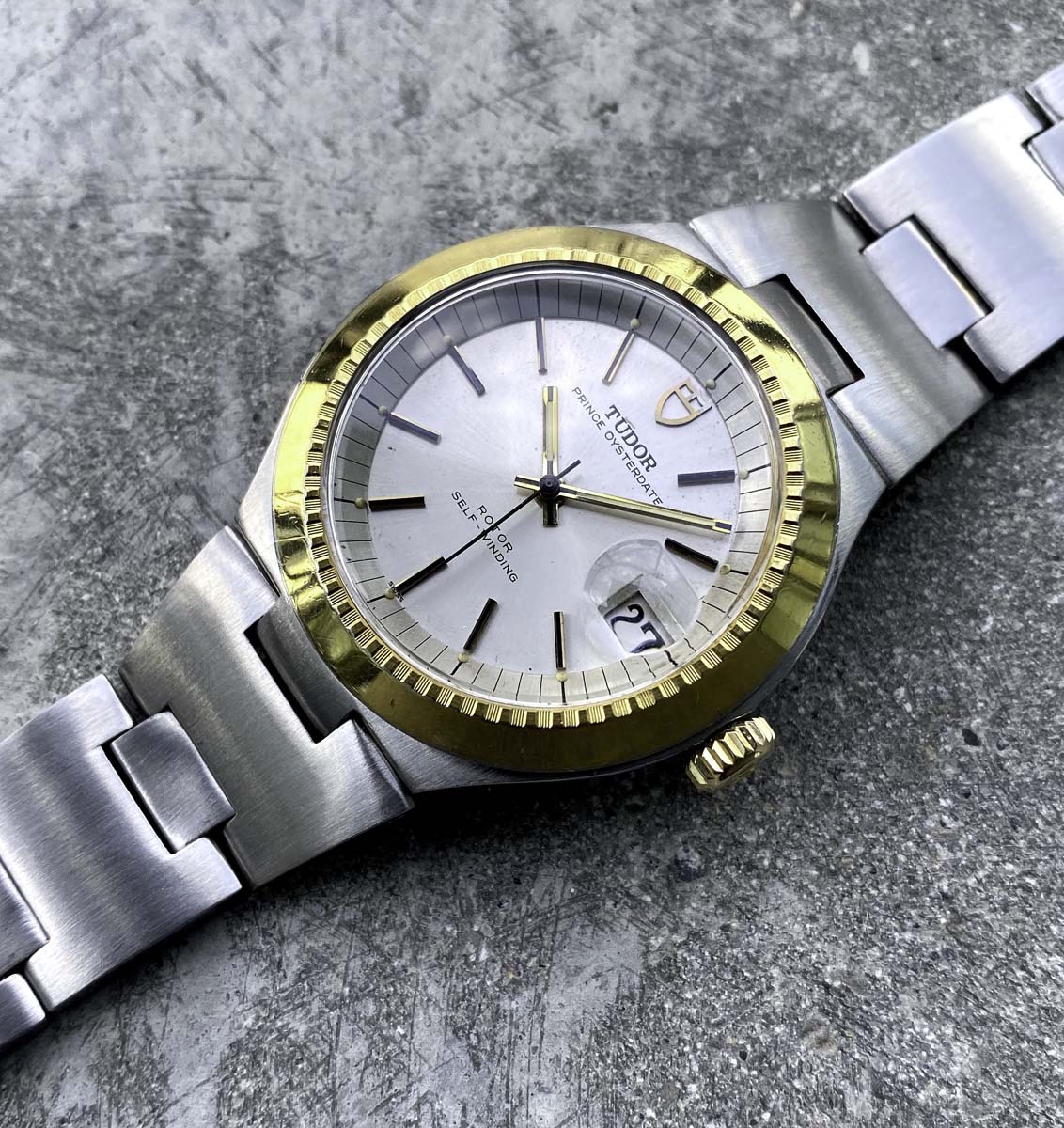 Tudor Ranger Prince Oysterdate 9101/01 Stainless Steel Silver Dial Gold Bezel