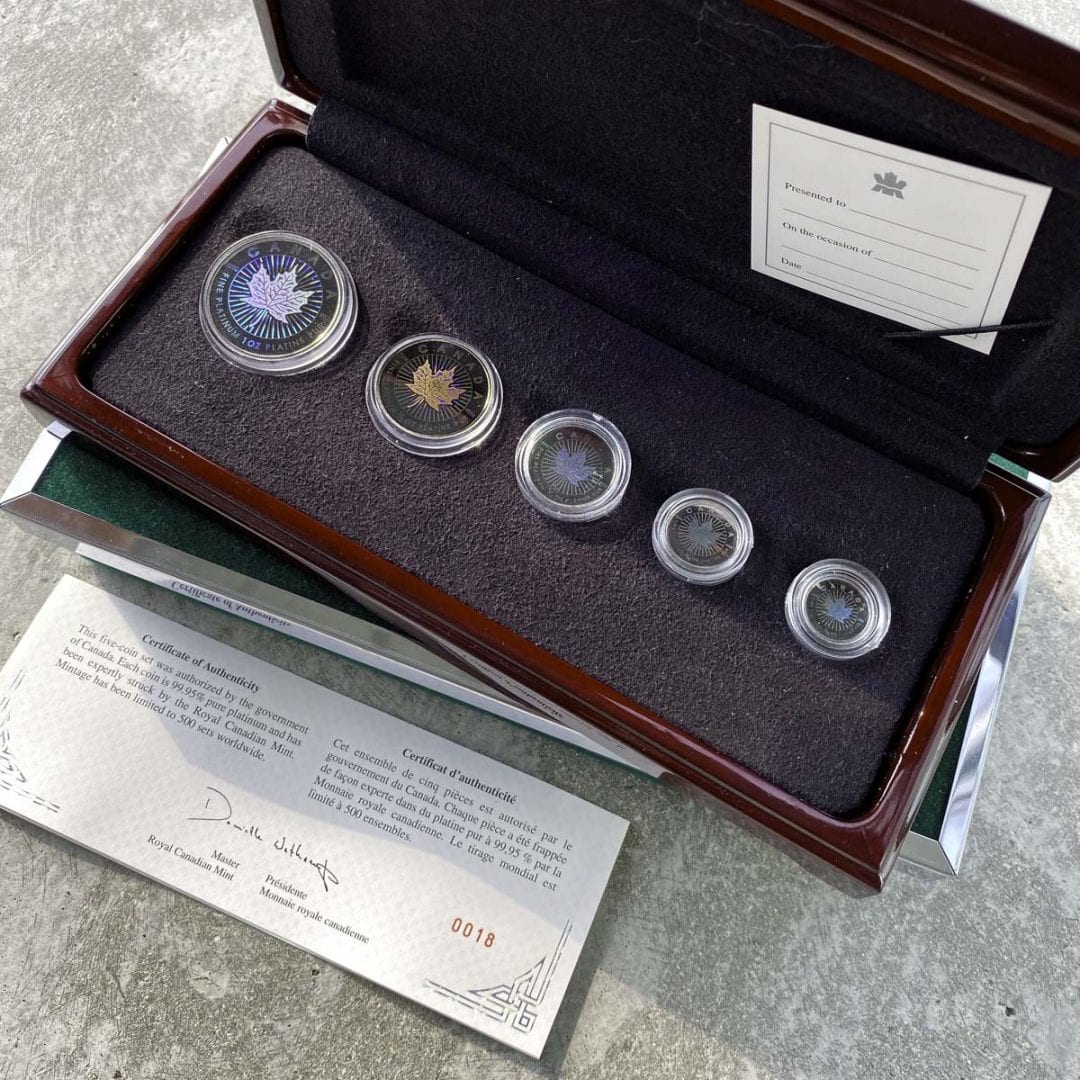 Canada 5-Coin Platinum Maple Leaf Coin Set In Orignal Box