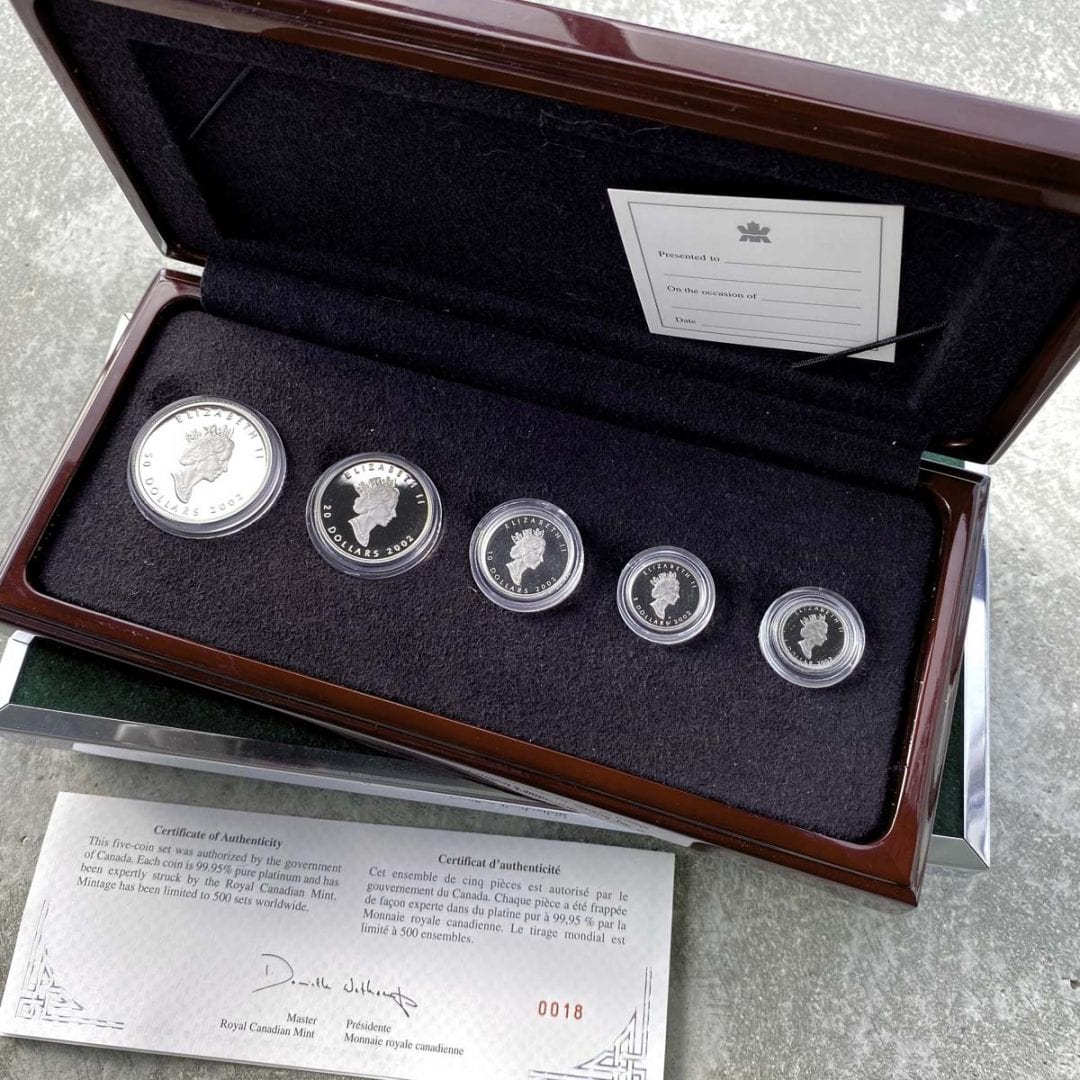 Canada 5-Coin Platinum Maple Leaf Coin Set In Orignal Box