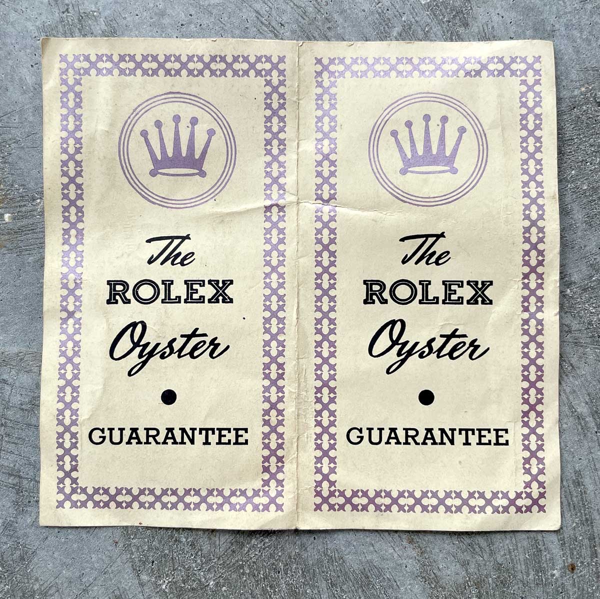 Early Vintage Rolex Original Warranty Papers - Blank