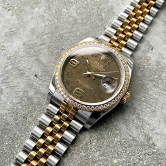Rolex 36mm Datejust 116243 - Factory Diamond Bezel with Chocolate Floral Dial