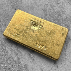 JMC Johnson Matthey Company 10 oz Gold Poured Bar .9975 Early Version