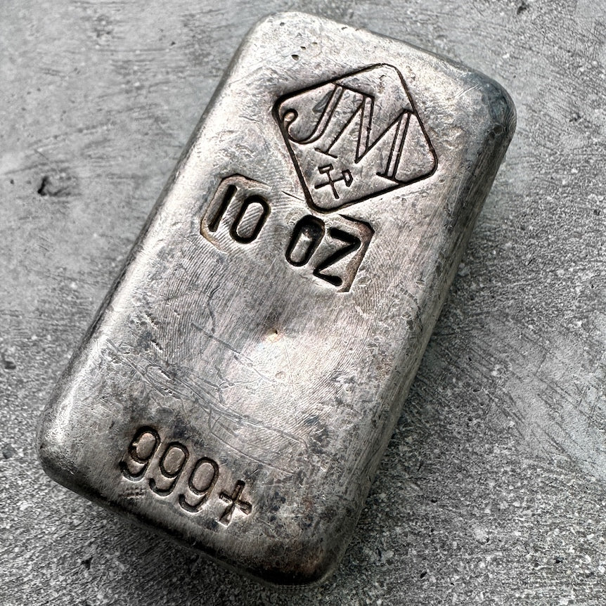 Vintage Johnson Matthey 10oz Poured silver bar - Large Logo