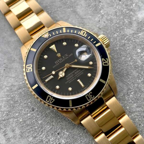 1986 Rolex Submariner Yellow Gold 16808 Matte Black Nipple Dial Crisp + Serviced