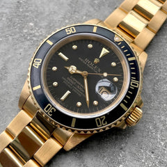 1986 Rolex Submariner Yellow Gold 16808 Matte Black Nipple Dial Crisp + Serviced
