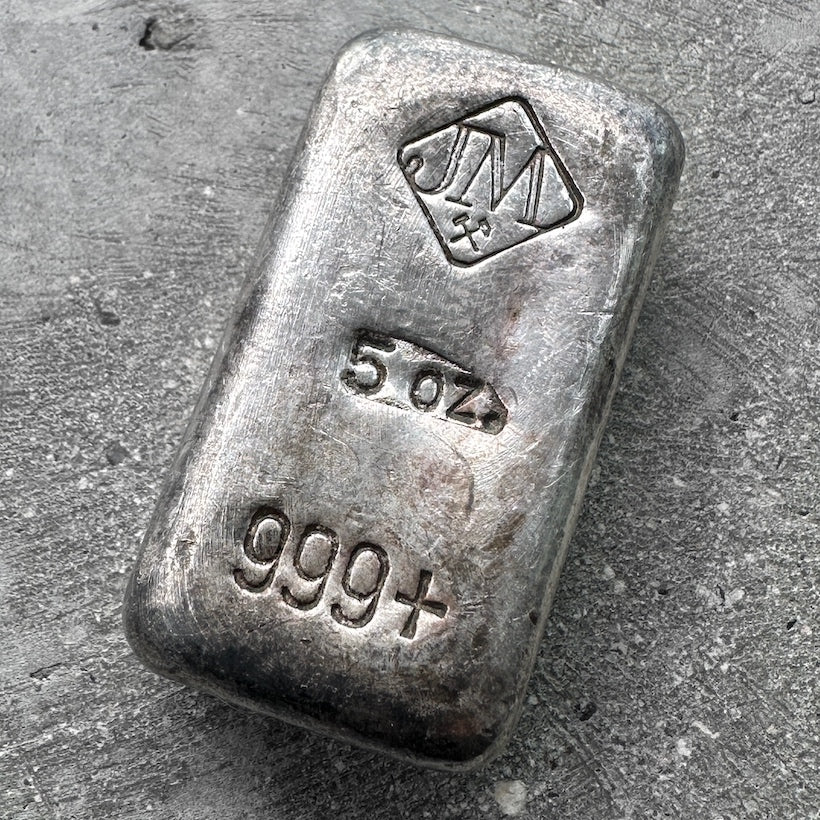 Vintage 5oz Johnson Matthey poured silver bar