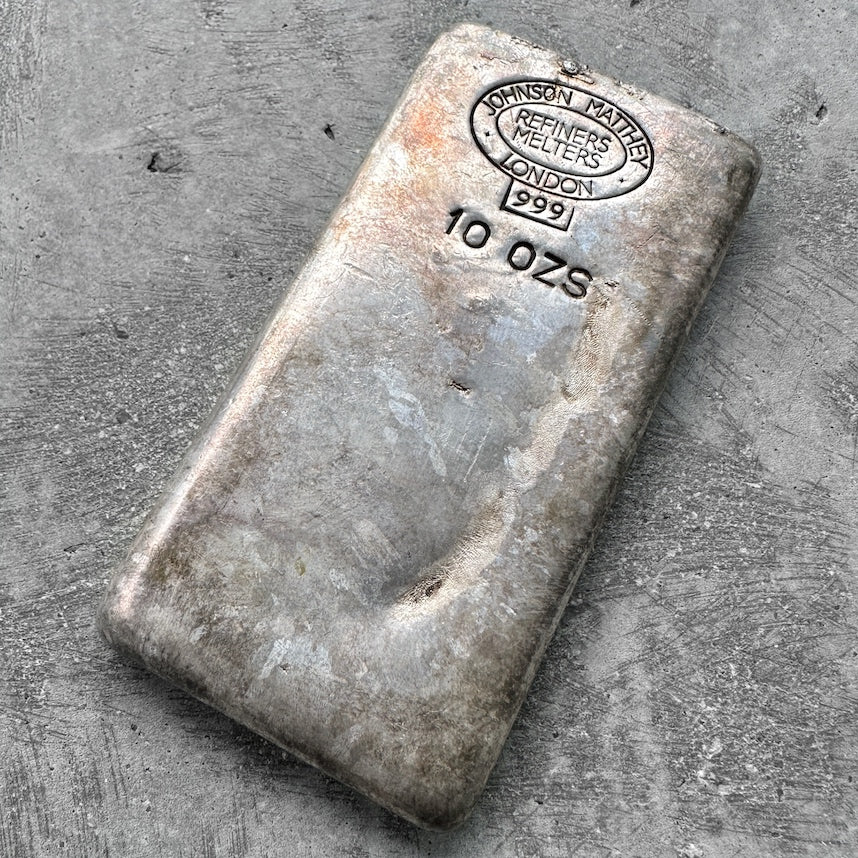 Vintage Johnson Matthey London 10oz Silver Poured bar