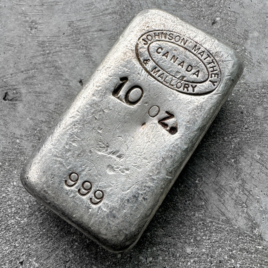 Vintage Johnson Matthey Mallory Canada poured silver bar