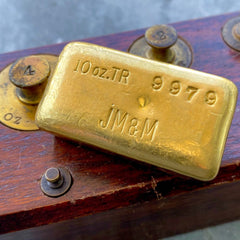 JM&M Johnson Matthey Mallory TGM 10 oz .999 Gold Poured Bar Tolukuma Gold Mining