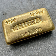 Load image into Gallery viewer, Available for sale is an Engelhard 10 oz Gold Poured Bar with a .9999 purity
