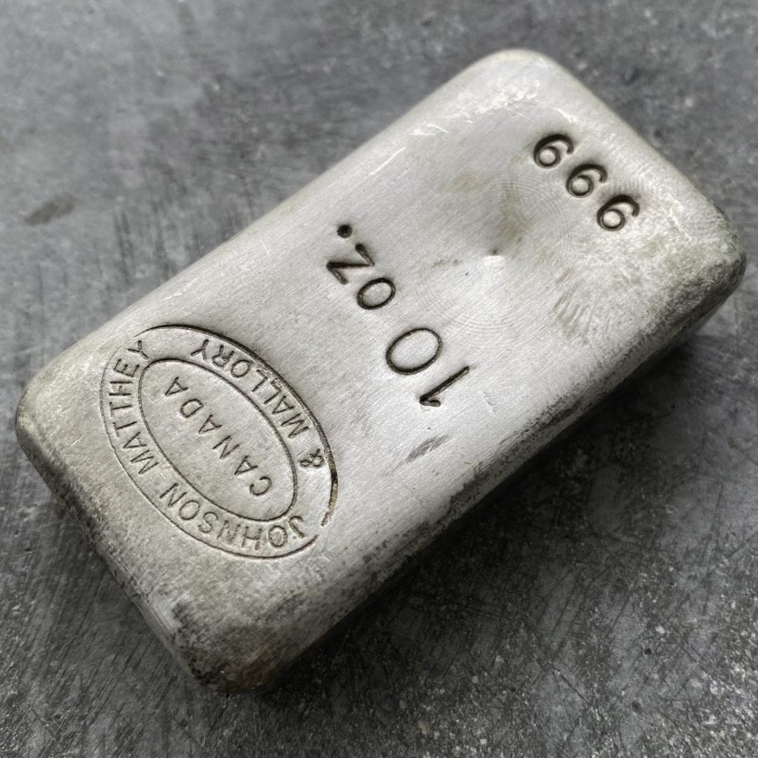 Johnson Matthey & Mallory 10oz .999 Fine Silver Poured Bar