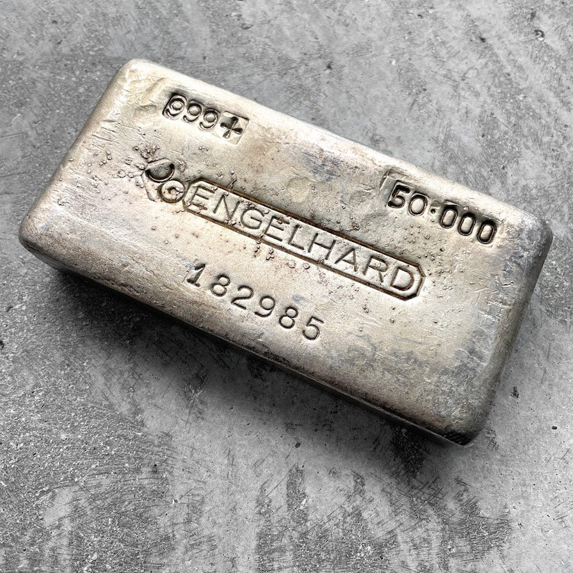 Vintage 50oz Engelhard poured silver bar