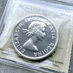 1955 Canada 1 Dollar Silver Coin One Dollar Proof Like ICCS PL 67 Arnprior
